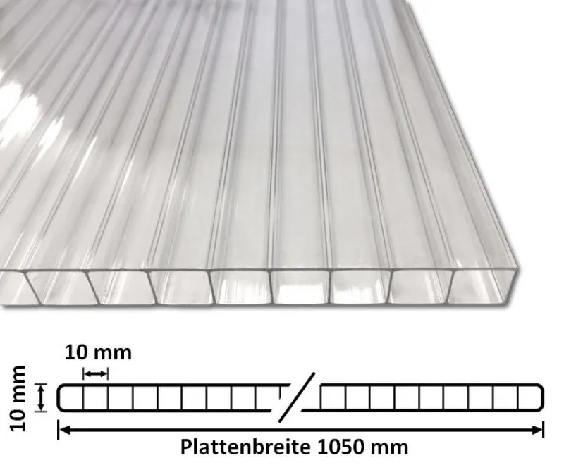 Stegplatte PC 10mm Klar 1050 mit Querschnitt Stegplatte PC 10mm Klar 1050 mit Querschnitt